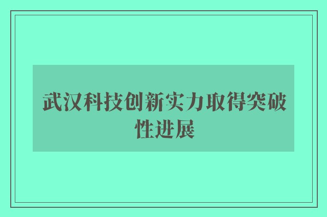 武汉科技创新实力取得突破性进展